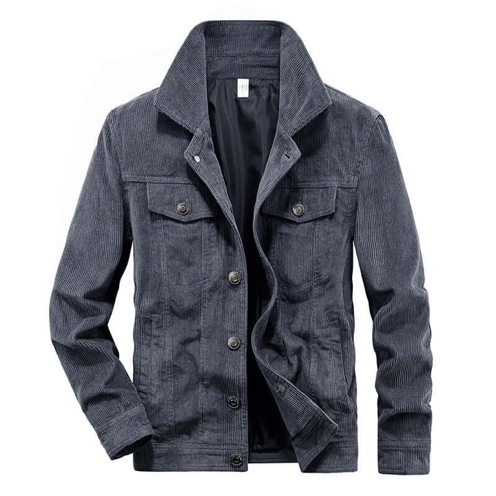 "Men's corduroy jacket in brown, thin textured finish, versatile and stylish, perfect for casual and refined looks."