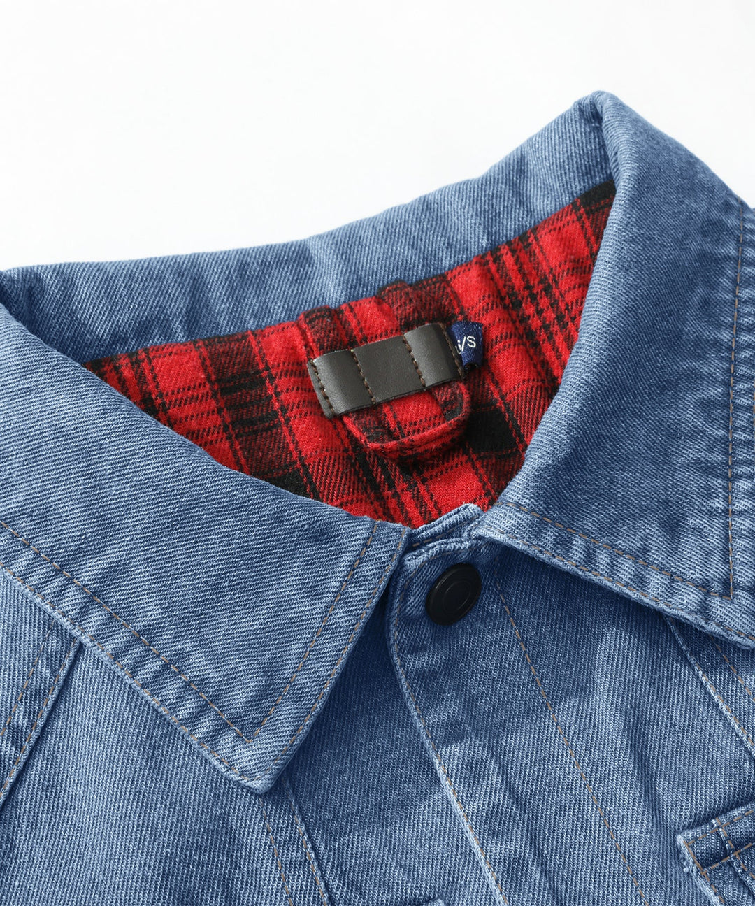 Men's denim wanderer jacket, flannel-lined, brown color, dual chest pockets, button-front closure, rugged and stylish.