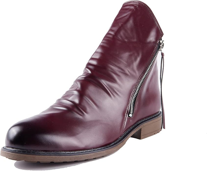 Men's fashionable zipper boots in brown with sleek design, side zipper closure, suitable for all seasons, ideal for men.