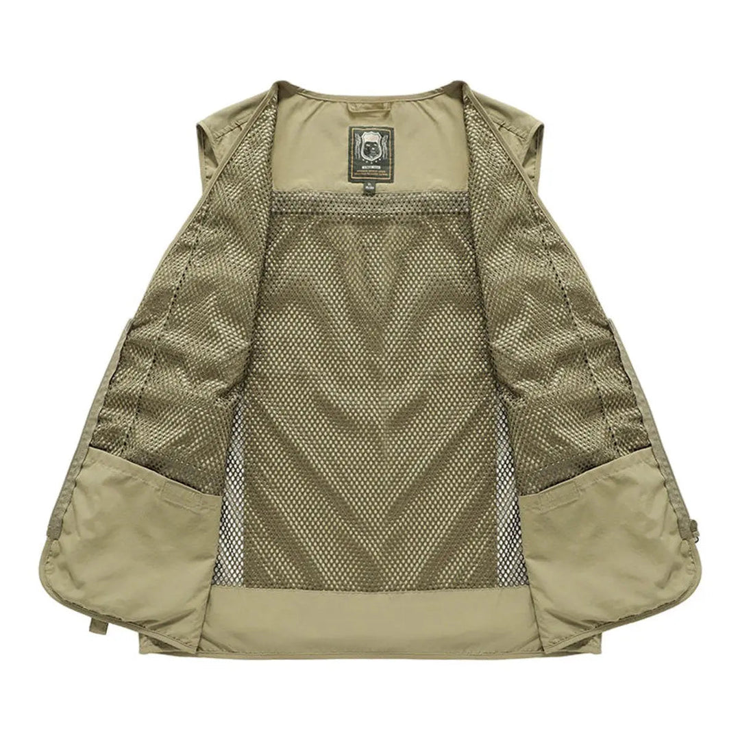 Men's layering vest, multi-pocket design, perfect for outdoor fishing, hiking, and travel in autumn/winter.