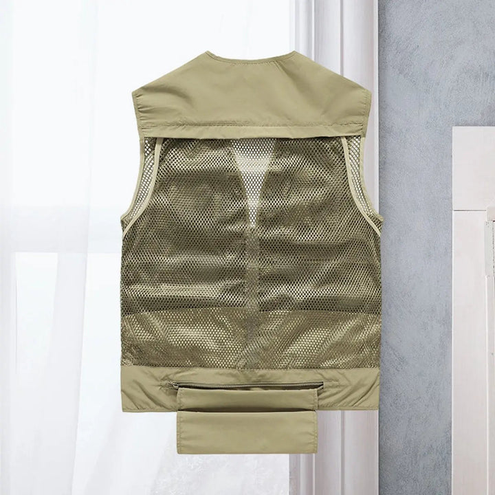 Men's multi-pocket fishing vest, ideal for outdoor activities, utility, and layering.