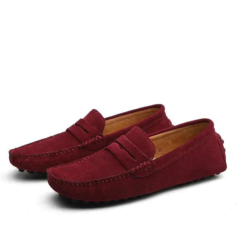 "Men's Italian-style suede loafers with elegant design, featuring premium suede and durable rubber outsole for all-season wea