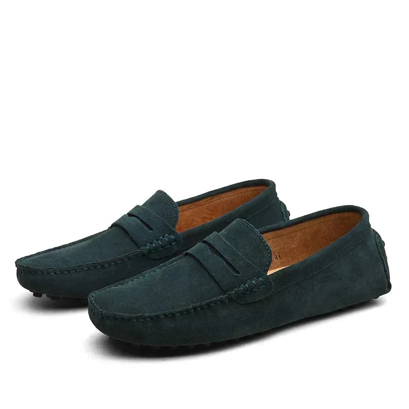 "Men's Italian-style suede loafers with elegant design, featuring premium suede and durable rubber outsole for all-season wea