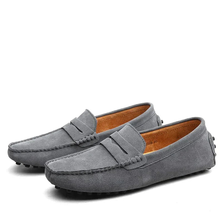 "Men's Italian-style suede loafers with elegant design, featuring premium suede and durable rubber outsole for all-season wea