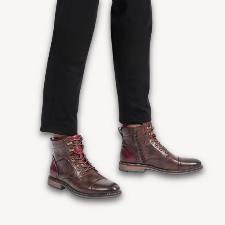 Men's leather ankle boots, stylish and durable, with cushioned insoles and slip-resistant soles in classic black and brown.