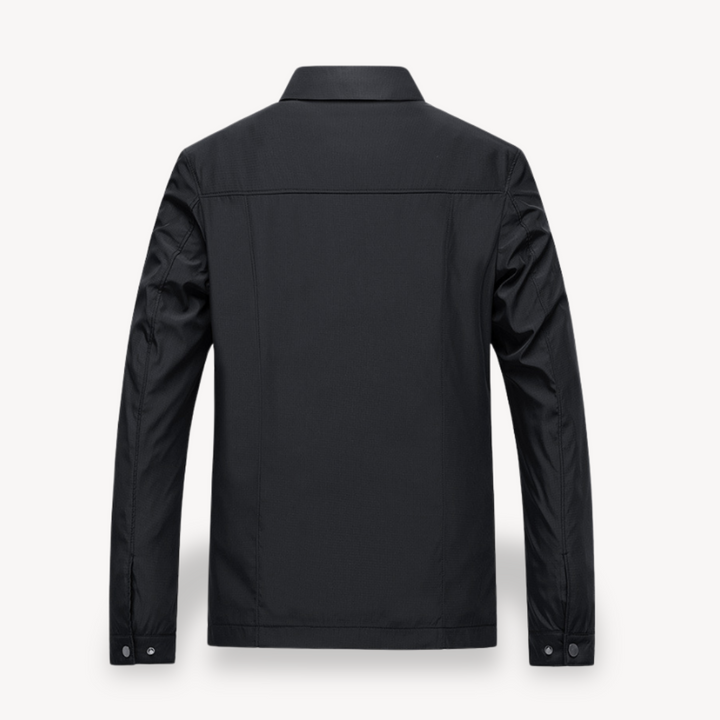 Men's lightweight cotton jacket with checkered lining, breathable fabric, functional pockets, ideal for smart-casual wear.
