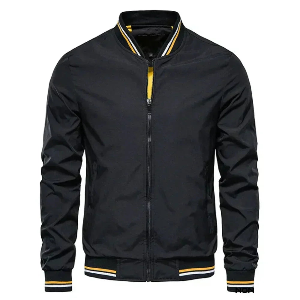 "Men's lightweight summer bomber jacket with ribbed cuffs, zip closure, sleek design in green, ideal for casual or evening we