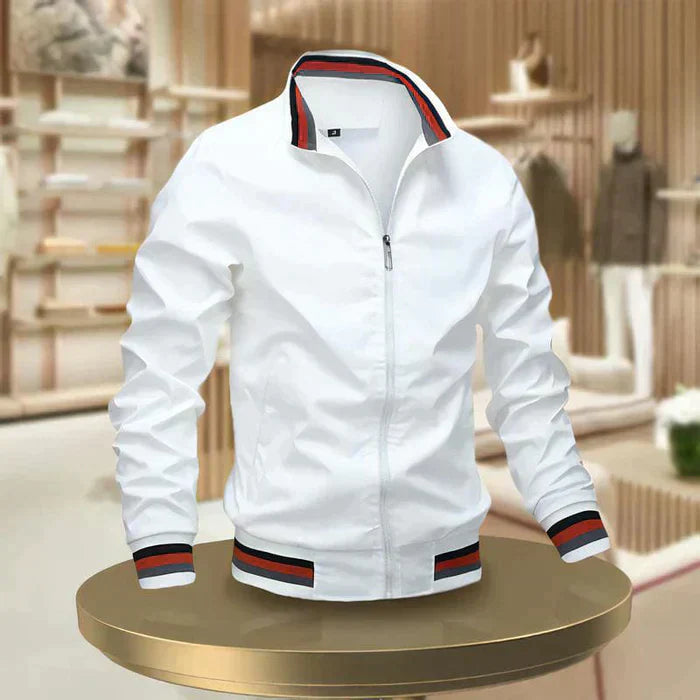 Men's polyester casual bomber jacket, iconic bomber design, all-season wear, perfect for urban style and outdoor versatility.