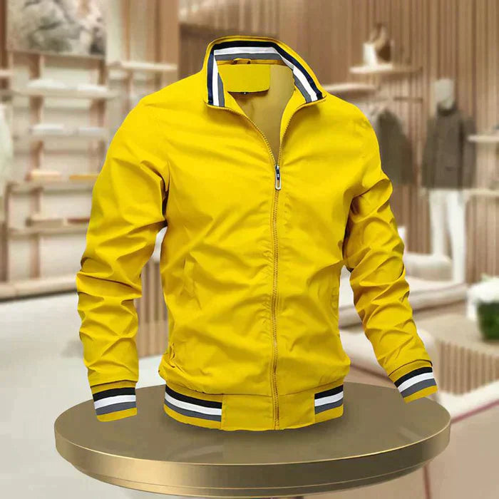 Men's polyester casual bomber jacket, iconic bomber design, all-season wear, perfect for urban style and outdoor versatility.