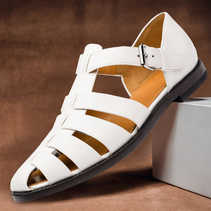 "Men's premium leather sandals, showcasing sleek design, high-quality material, and comfort for versatile warm-weather wear."