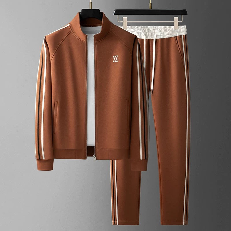 "Men's premium tracksuit set, sleek design, breathable gray fabric, ideal for workouts or lounging, modern comfortable fit"