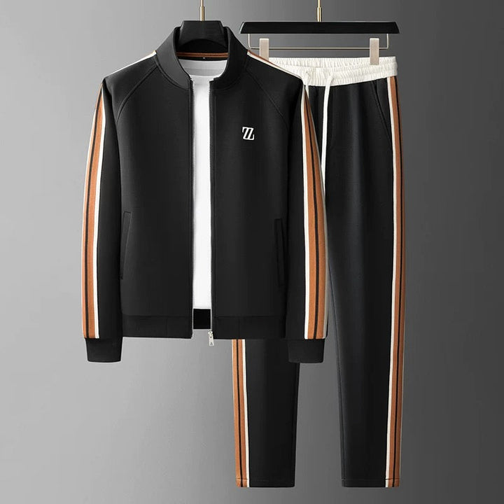 "Men's premium tracksuit set, sleek design, breathable gray fabric, ideal for workouts or lounging, modern comfortable fit"