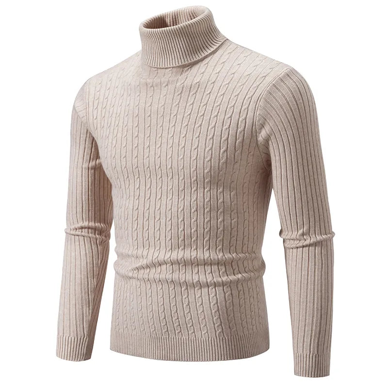 Men's premium turtleneck sweater in dark grey with a high collar and soft knit, offering warmth and timeless style.