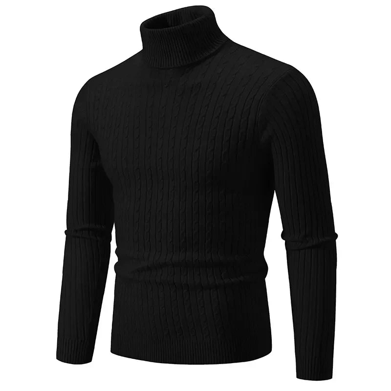 Men's premium turtleneck sweater in dark grey with a high collar and soft knit, offering warmth and timeless style.