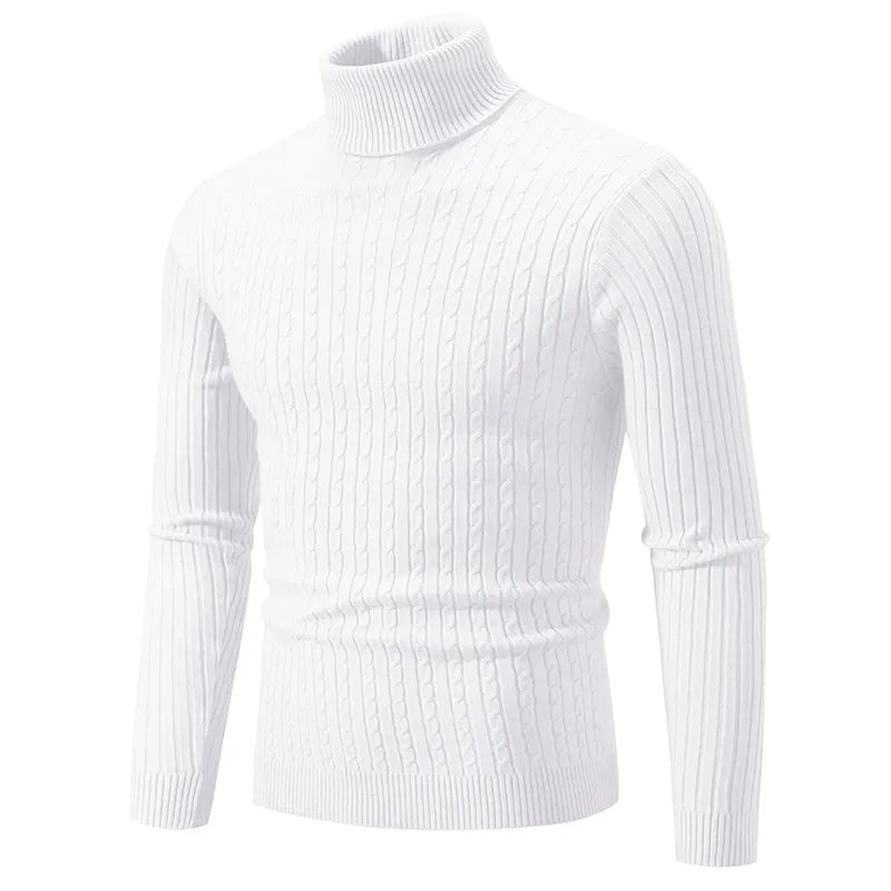 Men's premium turtleneck sweater in dark grey with a high collar and soft knit, offering warmth and timeless style.