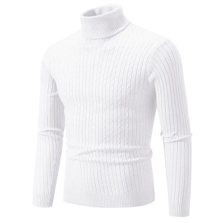 Men's premium turtleneck sweater in dark grey with a high collar and soft knit, offering warmth and timeless style.