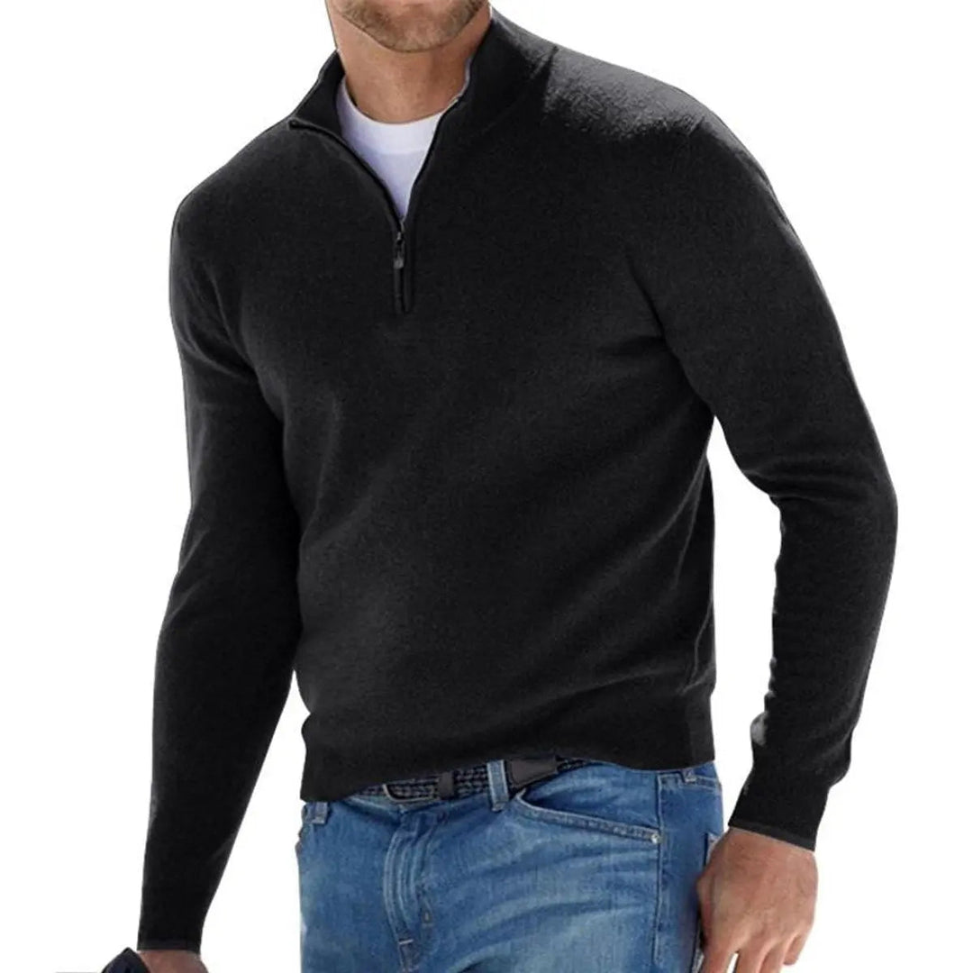 Men's versatile half-zip knit sweater in a ribbed texture, ideal for smart-casual outfits.