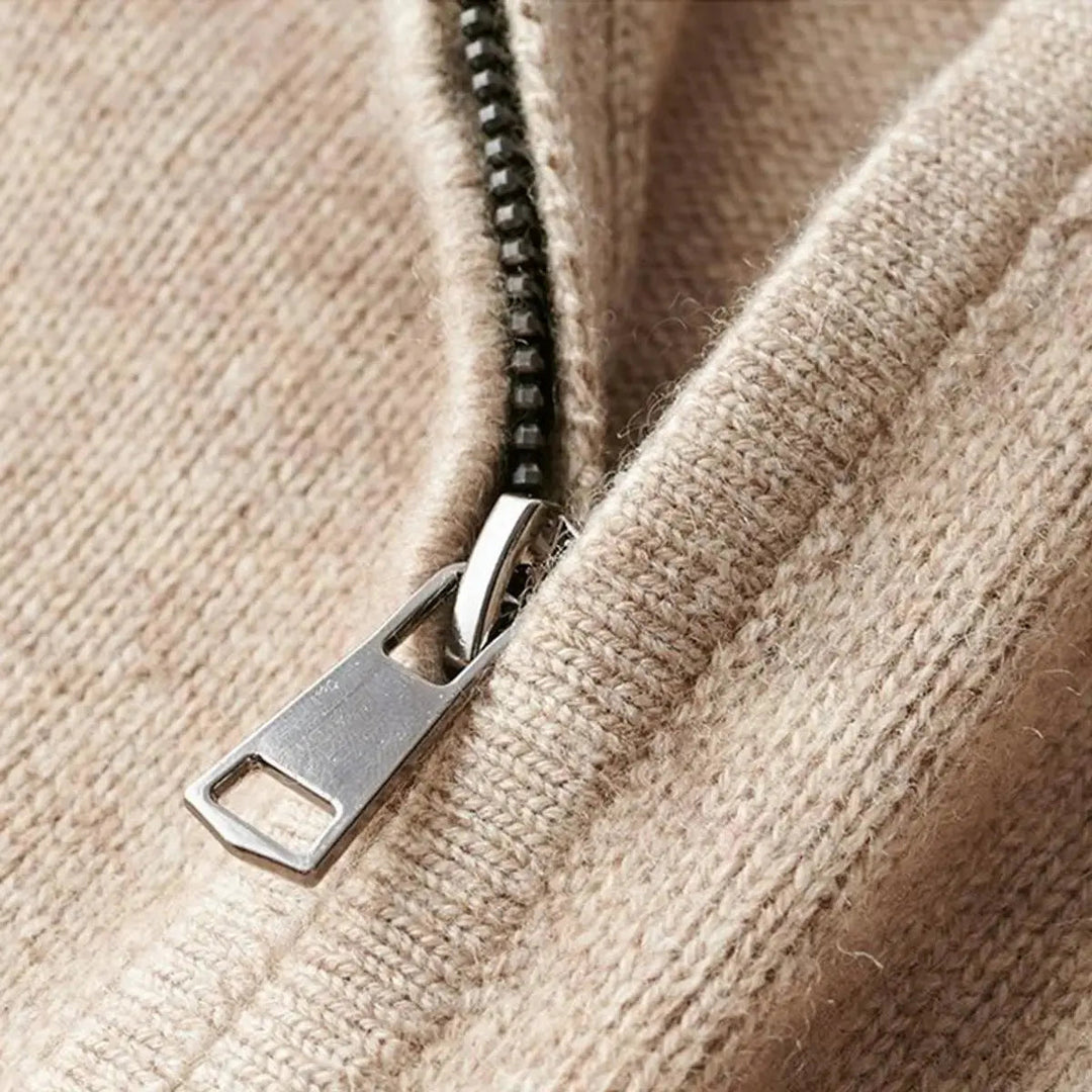 Men's elegant ribbed half-zip pullover, a timeless piece for sophisticated everyday fashion.