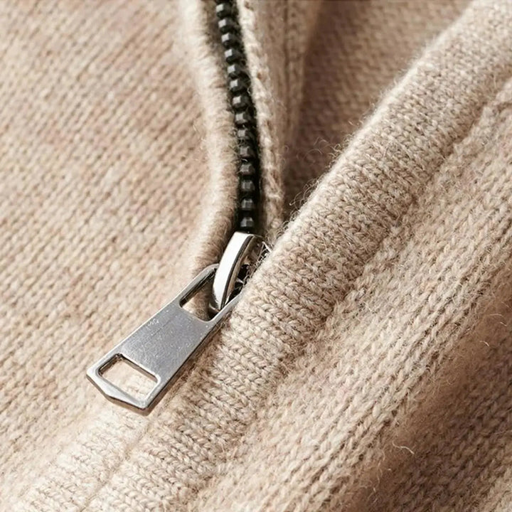 Men's elegant ribbed half-zip pullover, a timeless piece for sophisticated everyday fashion.