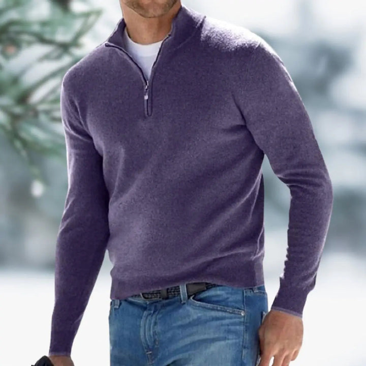 Men's versatile quarter-zip knit pullover jumper, a cozy everyday sweater for smart casual & casual looks.