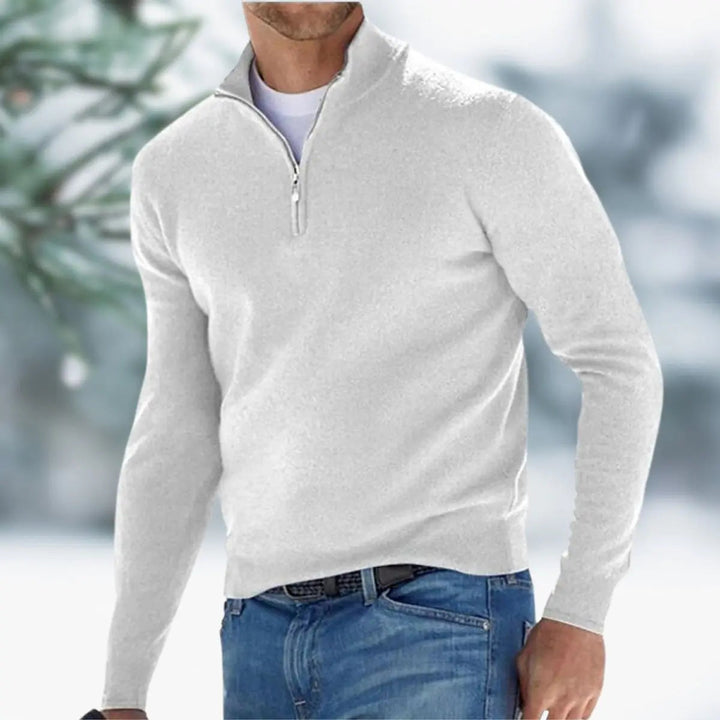 Stylish men's quarter-zip knit jumper, a versatile smart casual pullover for modern men's fashion.