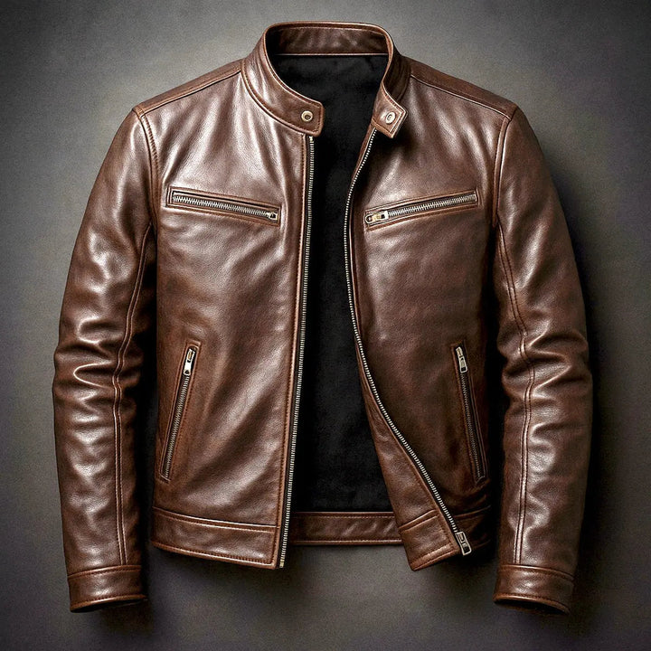 Men's vintage quilted faux leather biker jacket with a sleek zip-up design, perfect for casual outerwear.