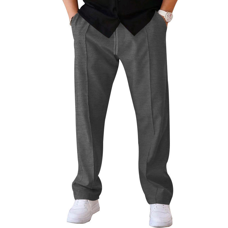 "Men's relaxed linen trousers, wide-leg, breathable, versatile colors like beige, black, blue; perfect comfort and style"
