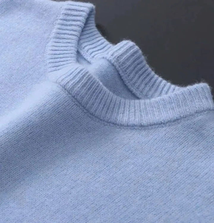 Stylish men's mohair blend crew neck pullover sweater, ideal for smart casual layering in cold weather.