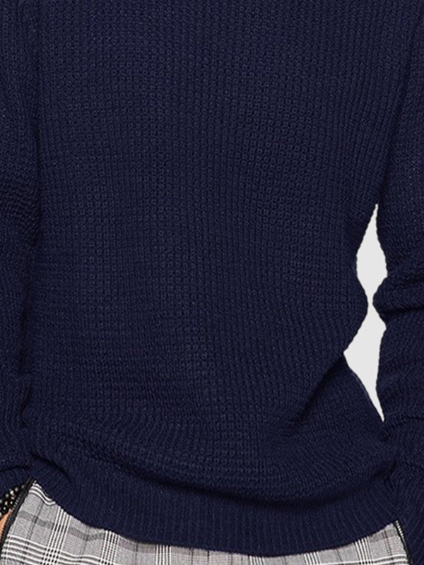 Autumn wear men's oversized crew neck waffle knit sweater, a versatile layering piece.