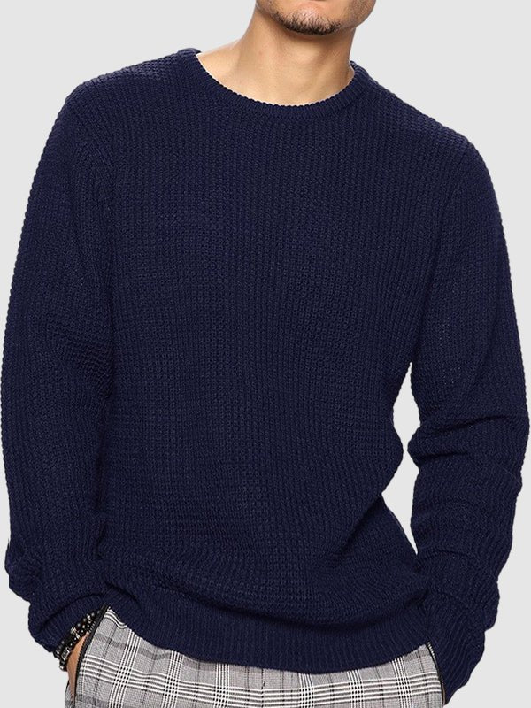 Comfortable men's oversized crew neck waffle knit sweater in a relaxed fit.