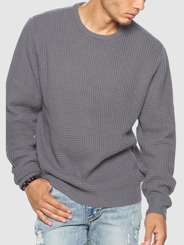 Men's oversized crew neck waffle knit sweater, a must-have for winter fashion.