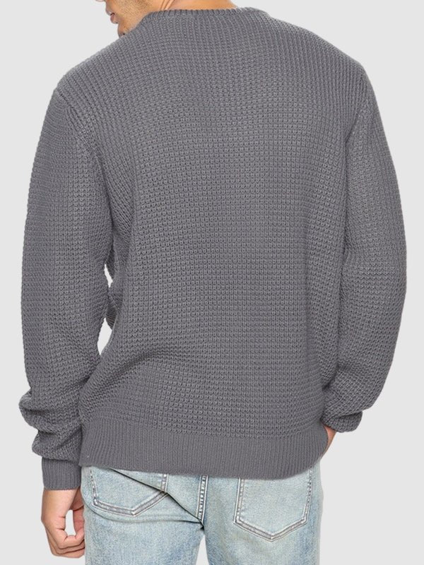 Warm men's oversized crew neck waffle knit sweater for autumn/winter casual looks.