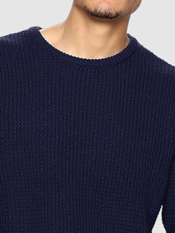 Men's crew neck waffle knit sweater, oversized design for ultimate comfort & style.