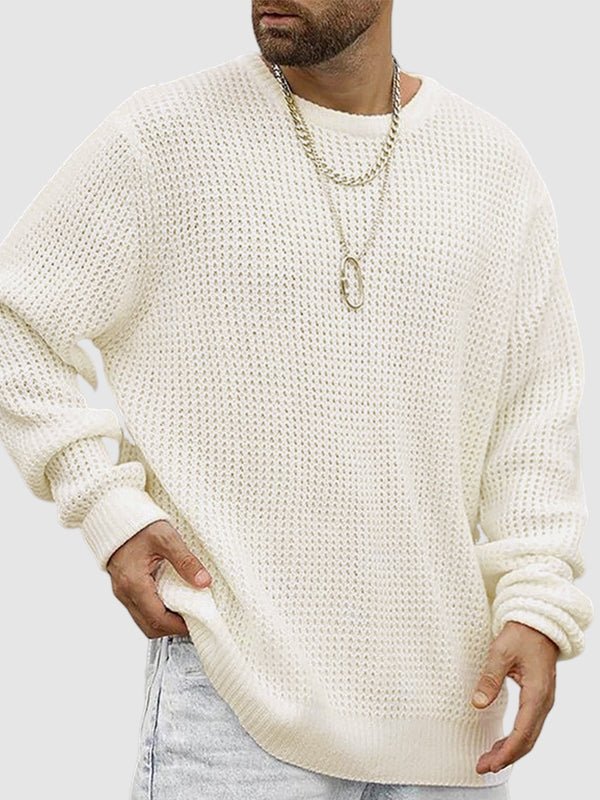 Men's oversized crew neck waffle knit sweater, comfortable & stylish for autumn & winter.