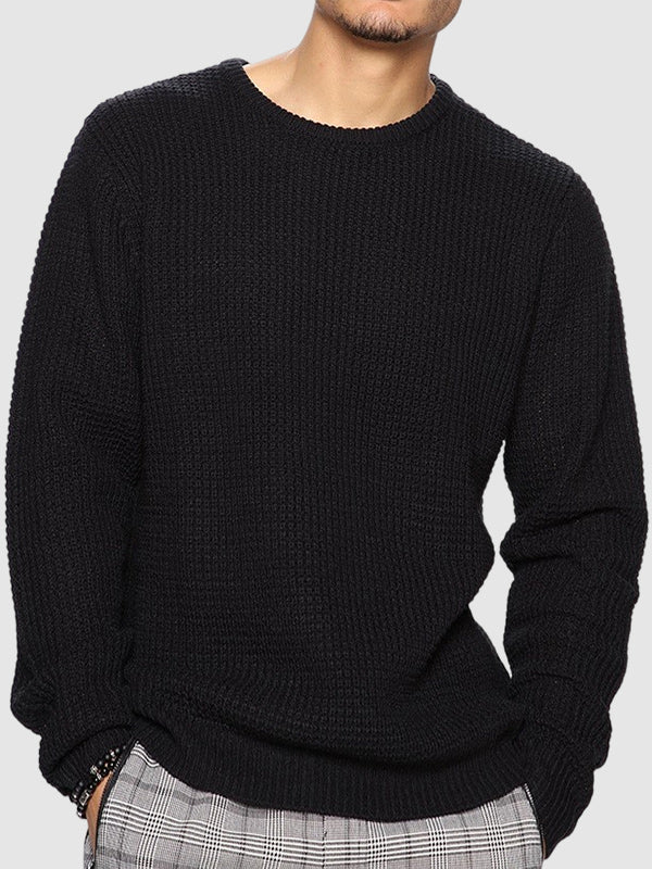 Relaxed fit men's oversized crew neck waffle knit sweater, perfect for casual layering.