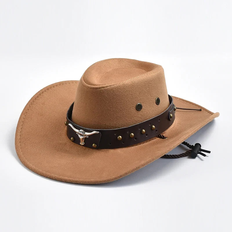 Rugged men's cowboy hat with a wide brim, great for sun protection and western-inspired style.