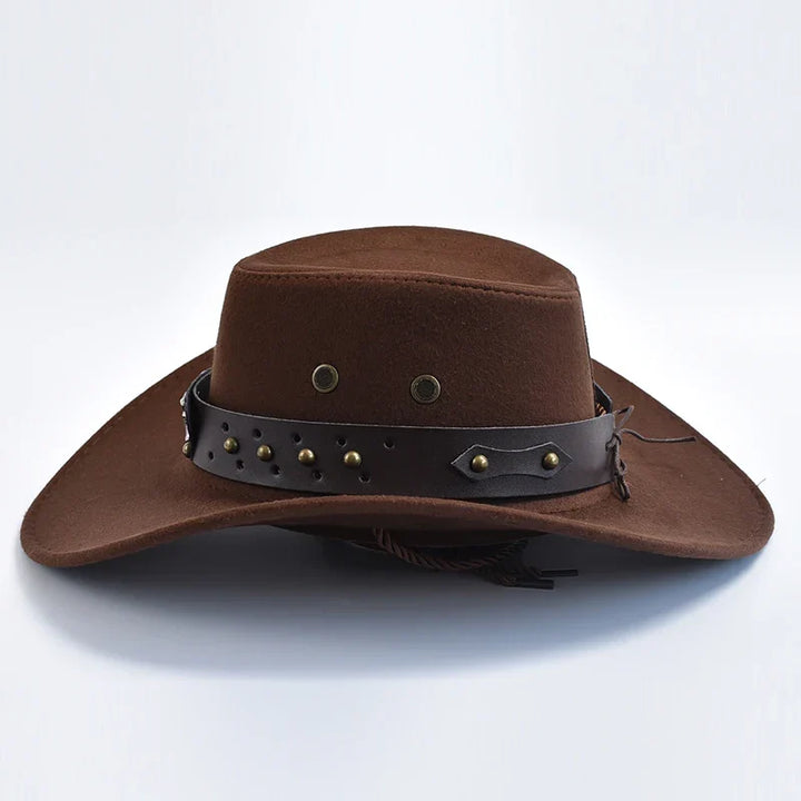 Versatile men's classic wide brim cowboy hat, a stylish accessory for sun protection and travel.