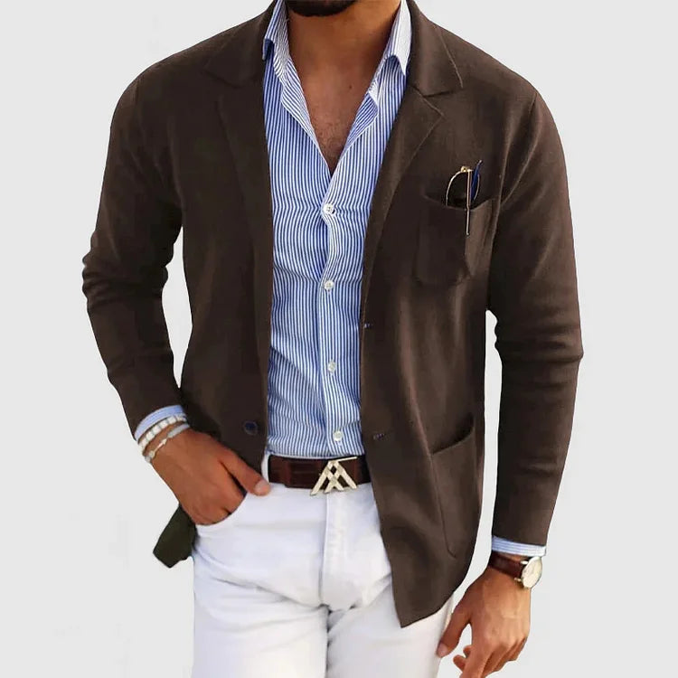Men's tailored blazer with casual flap pockets, sharp silhouette, and versatile fit for modern style and comfort.