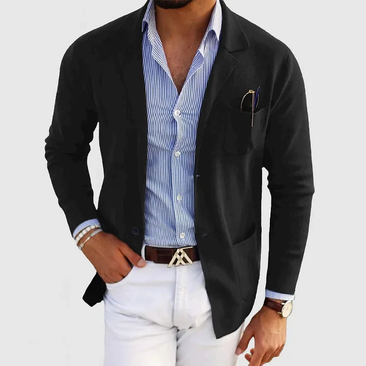 Men's tailored blazer with casual flap pockets, sharp silhouette, and versatile fit for modern style and comfort.