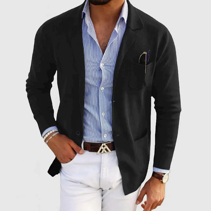 Men's tailored blazer with casual flap pockets, sharp silhouette, and versatile fit for modern style and comfort.