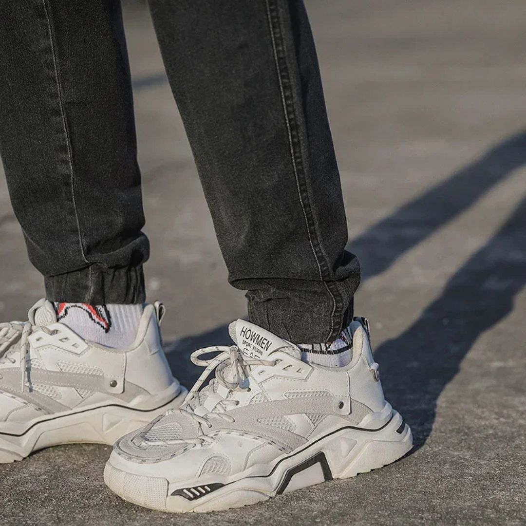 Men's Utility Denim Joggers with Pockets, soft denim, elastic waistband, multiple pockets, versatile casual streetwear pants.