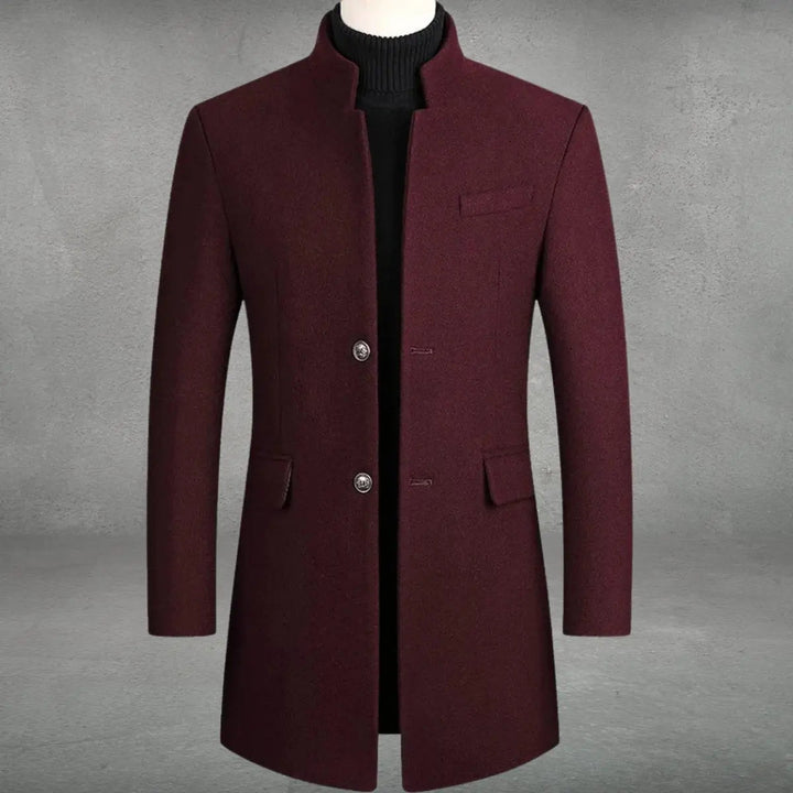 Sleek men's slim fit overcoat, tailored with a standing collar, offering a modern and smart look for autumn & winter.
