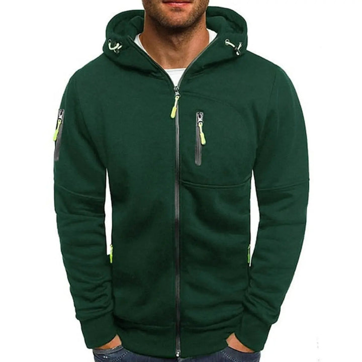 Versatile men's hooded zip-up, great athletic outerwear with multiple pockets for daily comfort & style.