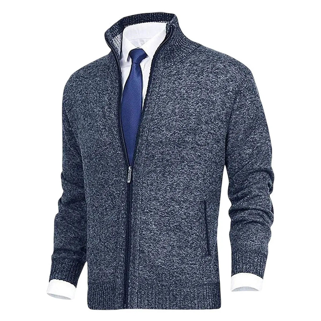 Men's comfortable stand collar zip cardigan, a versatile layering piece for stylish men.