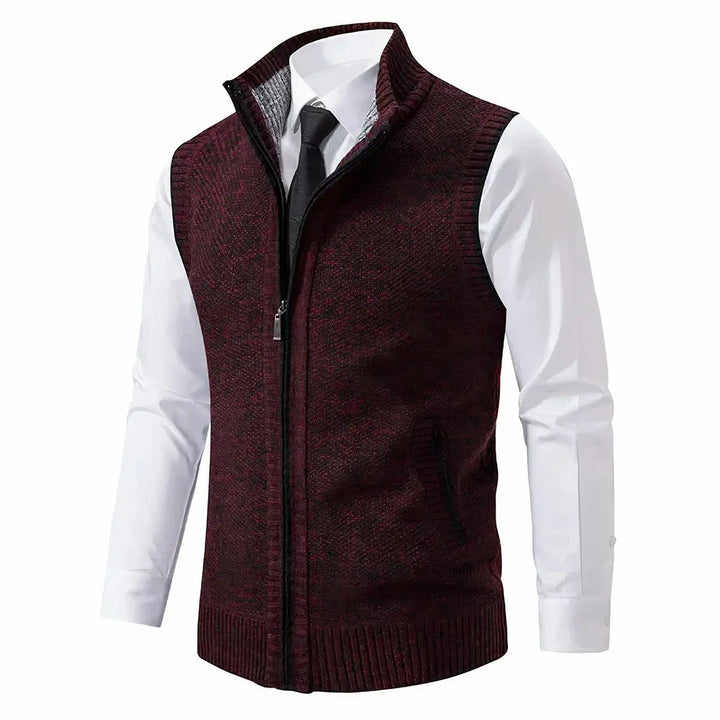 Classic men's zip-up sweater vest, great for smart casual events, office wear, or a cool weather layered look.