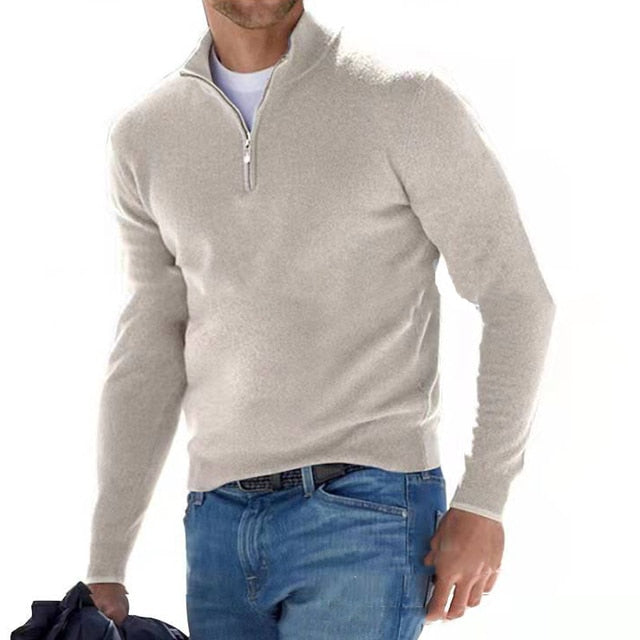 Modern men's V-neck knit sweater. Casual, comfortable long-sleeve pullover. Essential winter & autumn fashion.