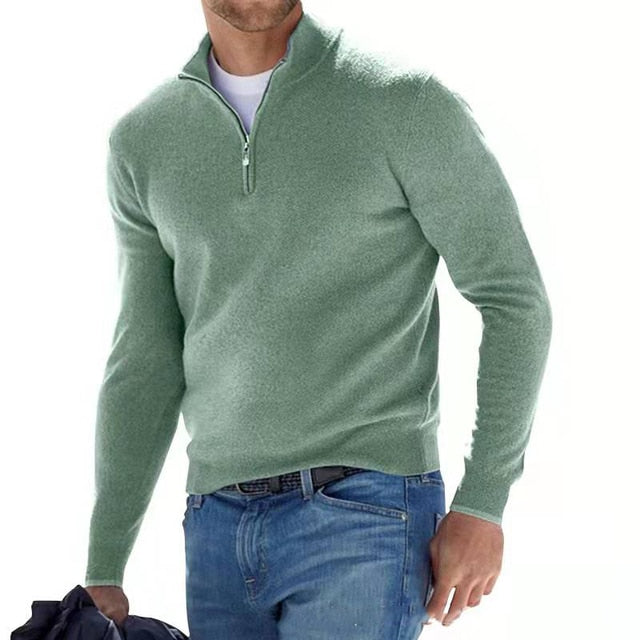 Comfortable men's V-neck knit sweater. Soft long-sleeve pullover, ideal for casual autumn and winter fashion.