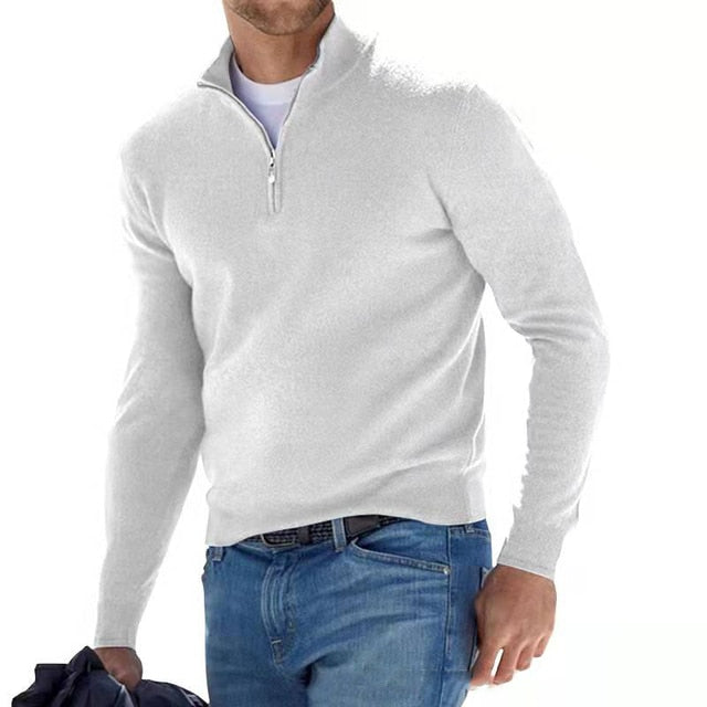 Classic men's V-neck knit sweater. Versatile long-sleeve pullover for comfortable casual autumn fashion.