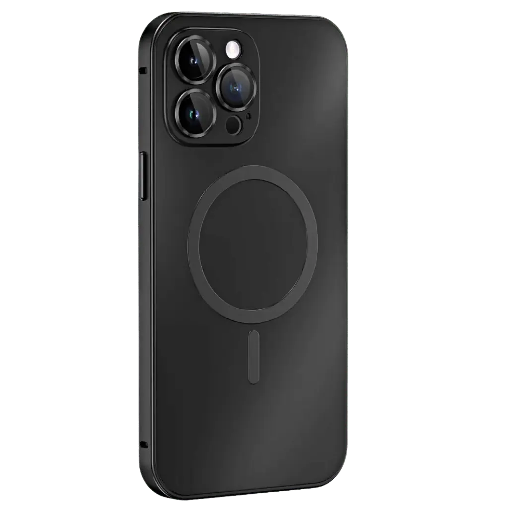 Precise cutouts on slim magnetic metal iPhone case for easy access to ports and buttons.
