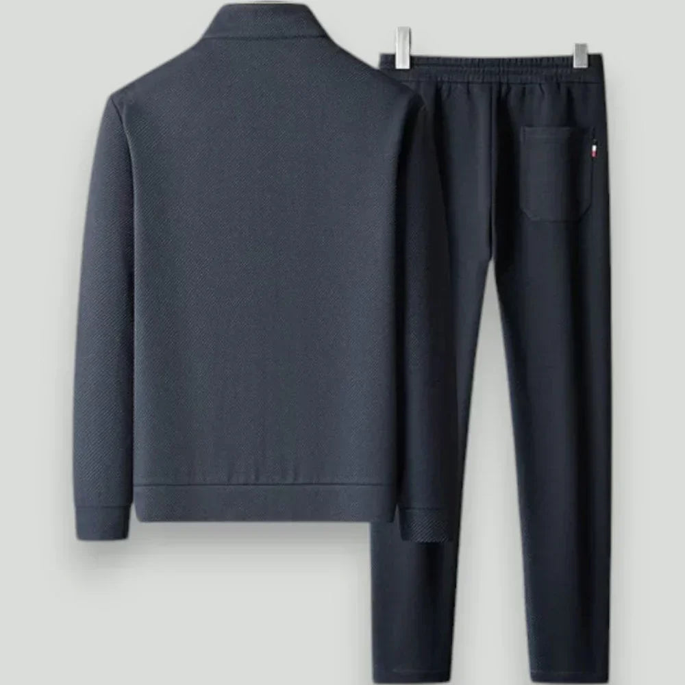 Stylish men's two-piece athletic tracksuit, a versatile slim fit set for sportswear, casual outings, or home comfort.